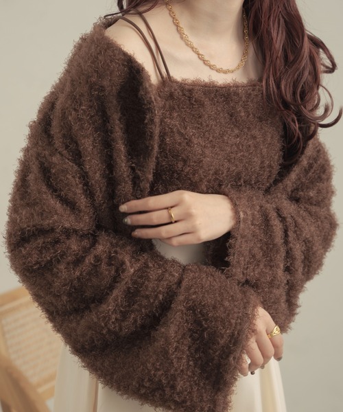 Ambre Neige（アンブルネージュ）の「【キャミ付き】シャギーキャミ＆フレアカーディガンセット／【WEB/EC限定商品】（アンサンブル・レディース・アイボリー/ダークブラウン/ピンク・FREE）」の4枚目の写真