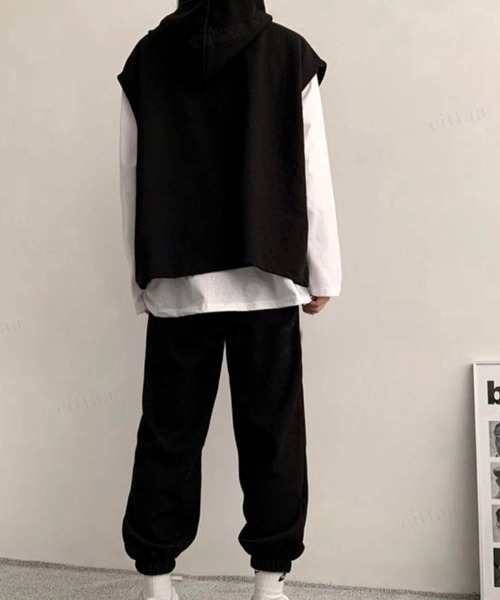 Dalfwin（ダールフィン）の「韓国ファッションGOODLUCKレイヤード3点上下セットアップルームウェアパーカー フーディー（ルームウェア/パジャマ・レディース・グレー/ブラック・FREE）」の15枚目の写真