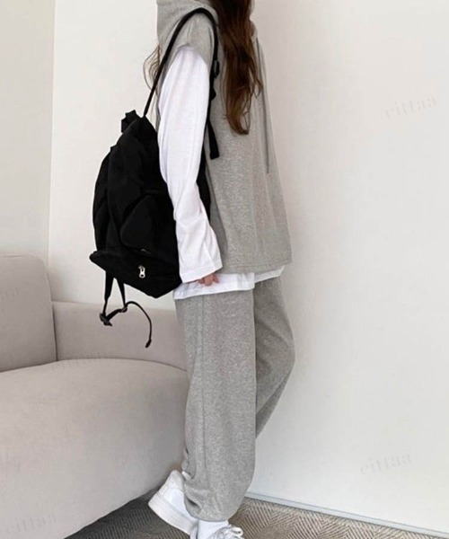 Dalfwin（ダールフィン）の「韓国ファッションGOODLUCKレイヤード3点上下セットアップルームウェアパーカー フーディー（ルームウェア/パジャマ・レディース・グレー/ブラック・FREE）」の16枚目の写真