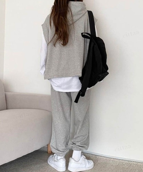 Dalfwin（ダールフィン）の「韓国ファッションGOODLUCKレイヤード3点上下セットアップルームウェアパーカー フーディー（ルームウェア/パジャマ・レディース・グレー/ブラック・FREE）」の7枚目の写真