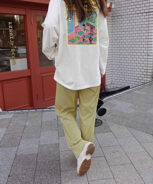 CORNERS（コーナーズ）の「イージーカットフレアカラーパンツ（スウェットパンツ・レディース・チャコールグレー/ブラック/グレイッシュベージュ/アイボリー/ピンク/ライム・M/L/XL）」の9枚目の写真