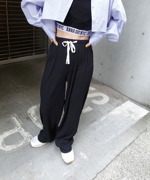 フェイクツーピース フレアパンツ スウェット ルーズ カジュアル 77482507193c9d0052d03cc275038a