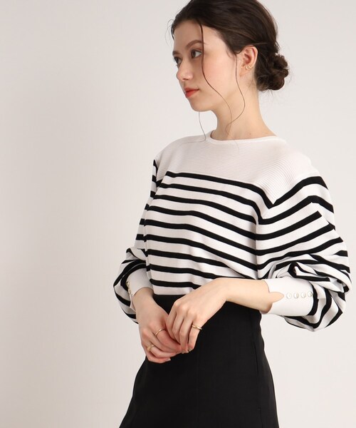 DRESKIP（ドレスキップ）の「◆【洗える】ぽわん袖のボタンデザインが大人かわいい！ボーダーニット（ニット/セーター・レディース・ベージュ系その他/ブラック系/オレンジ系その他2・02/03）」の17枚目の写真