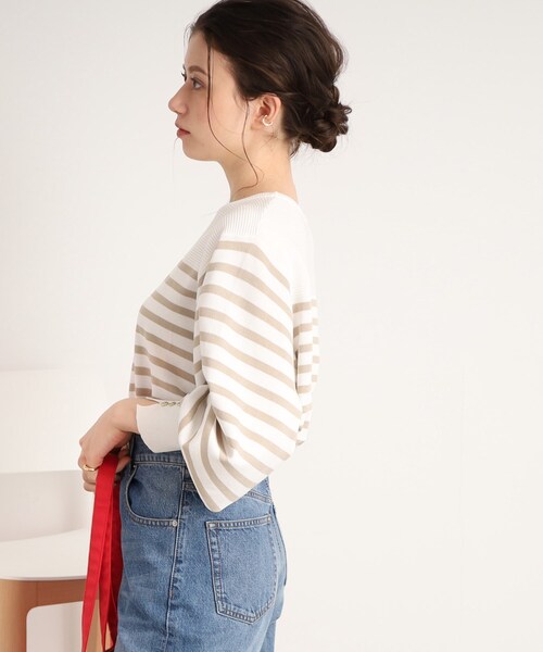 DRESKIP（ドレスキップ）の「◆【洗える】ぽわん袖のボタンデザインが大人かわいい！ボーダーニット（ニット/セーター・レディース・ベージュ系その他/ブラック系/オレンジ系その他2・02/03）」の10枚目の写真