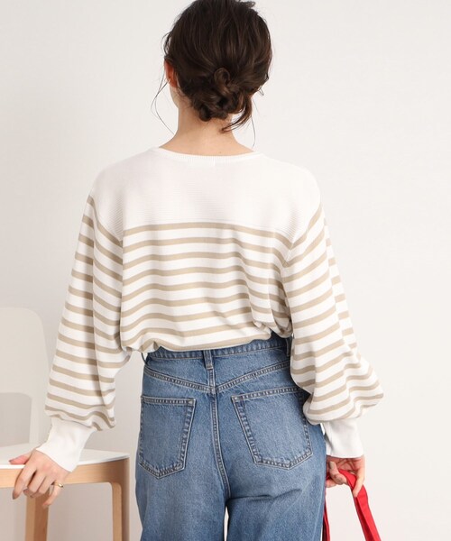 DRESKIP（ドレスキップ）の「◆【洗える】ぽわん袖のボタンデザインが大人かわいい！ボーダーニット（ニット/セーター・レディース・ベージュ系その他/ブラック系/オレンジ系その他2・02/03）」の6枚目の写真