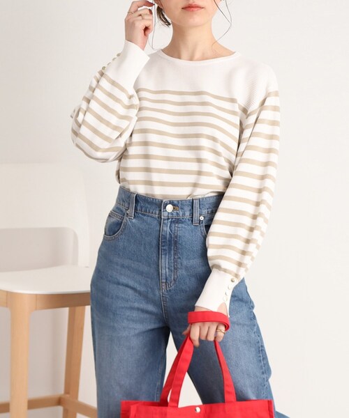 DRESKIP（ドレスキップ）の「◆【洗える】ぽわん袖のボタンデザインが大人かわいい！ボーダーニット（ニット/セーター・レディース・ベージュ系その他/ブラック系/オレンジ系その他2・02/03）」の18枚目の写真