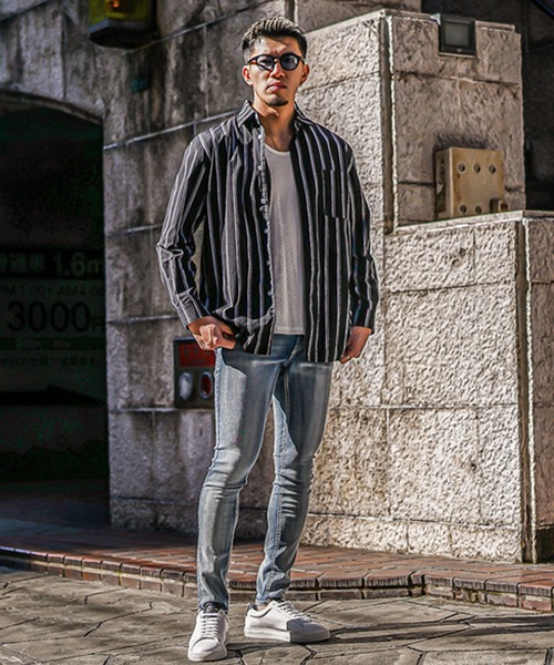 JOKER(ジョーカー)の「【JOKER】ストライプオーバーシャツ メンズ ビッグシルエット 清潔感 爽やか ストライプ シャツ(シャツ/ブラウス・メンズ・ブラック×ホワイト/ホワイト×ブラック・XL/M/L)」の7枚目の写真