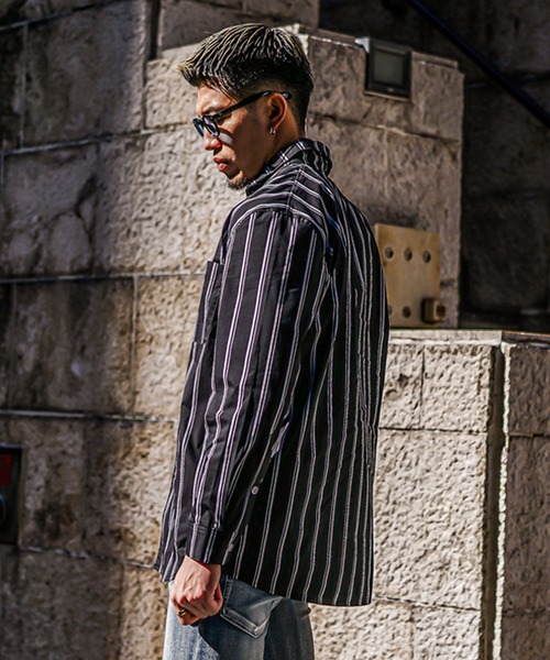 JOKER(ジョーカー)の「【JOKER】ストライプオーバーシャツ メンズ ビッグシルエット 清潔感 爽やか ストライプ シャツ(シャツ/ブラウス・メンズ・ブラック×ホワイト/ホワイト×ブラック・XL/M/L)」の6枚目の写真