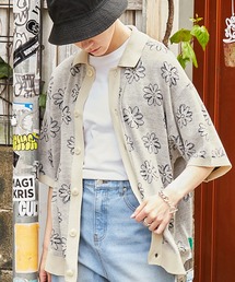 MONO-MART（モノマート）の「【FLOOWM】フラワー総柄サマーニット半袖ポロカーディガン（カーディガン/ボレロ・メンズ）」