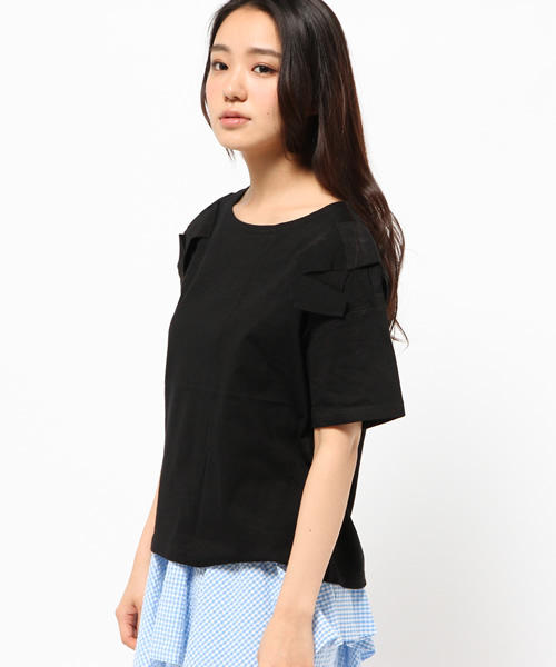 mystic（ミスティック）の「肩リボン半袖プルオーバー（Tシャツ/カットソー・レディース・グレー/ネイビー/ブラック/オフホワイト・ﾌﾘ-）」の12枚目の写真