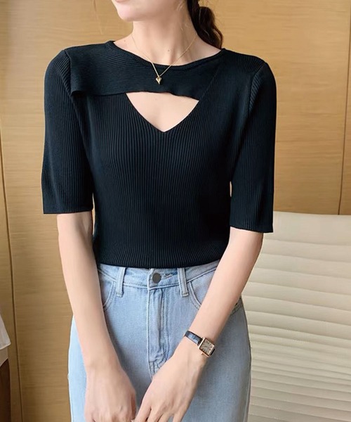 SPIGA（スピーガ）の「胸開きﾘﾌﾞﾄｯﾌﾟｽ（その他トップス・レディース・ピンク/ブラック/グリーン/ベージュ/ホワイト・FREE）」の3枚目の写真