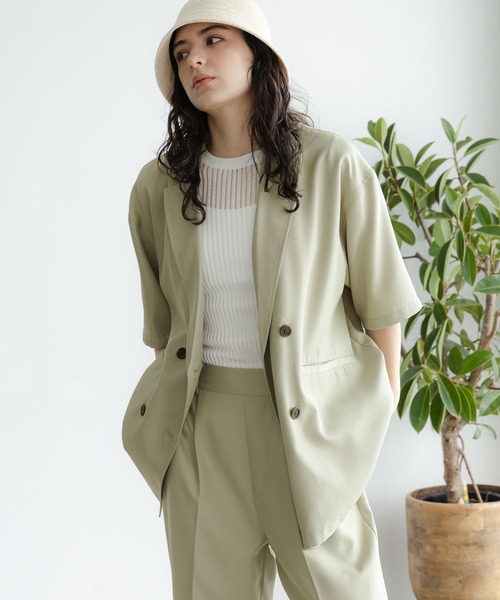 カラーレスハーフスリーブジャケット 小さいサイズ 麻調ハーフスリーブジャケット 低身長さん・小柄