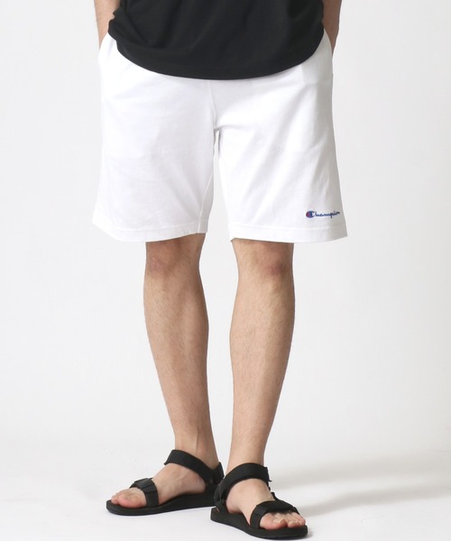 Champion（チャンピオン）の「Champion/チャンピオン コットンUSA ヘビーウェイト カットソー ロゴ ワンポイント刺繍 ショートパンツ/ハーフパンツ/無地ショーツ/レディース メンズ（スウェットパンツ・メンズ・ネイビー/チャコール/ホワイト/ブラック/グレー・M/XL/L）」の2枚目の写真