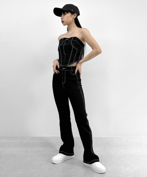 LVEU.(ラブユ.)の「【LVEU.】ステッチベアビスチェ / トップス カットソー ベアトップ ビスチェ ステッチ ストレッチ レイヤード セットアップ ブラック(チューブトップ・レディース・ブラック・FREE)」の11枚目の写真