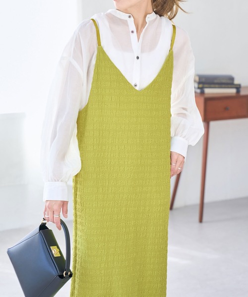 ROPE' PICNIC（ロペピクニック）の「リンクコーデ/シャーリングカットジャガードキャミワンピース（ワンピース・レディース・ブラック/ブルー/ライトグリーン・38）」の3枚目の写真