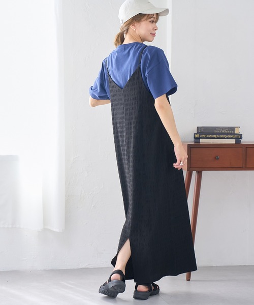 ROPE' PICNIC（ロペピクニック）の「リンクコーデ/シャーリングカットジャガードキャミワンピース（ワンピース・レディース・ブラック/ブルー/ライトグリーン・38）」の19枚目の写真