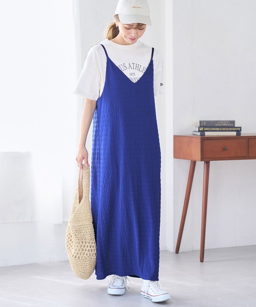 ROPE' PICNIC（ロペピクニック）の「リンクコーデ/シャーリングカットジャガードキャミワンピース（ワンピース・レディース・ブラック/ブルー/ライトグリーン・38）」の20枚目の写真