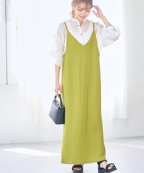 ROPE' PICNIC（ロペピクニック）の「リンクコーデ/シャーリングカットジャガードキャミワンピース（ワンピース・レディース・ブラック/ブルー/ライトグリーン・38）」の22枚目の写真