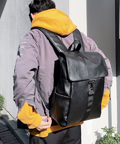 florist（フローリスト）の「【A4収納可/撥水】【軽量】ムラ染めレザーのスクエアフラップリュックサック/バックパック（バックパック/リュック・レディース・ブラック/ブルー/ブラウン・FREE）」の20枚目の写真