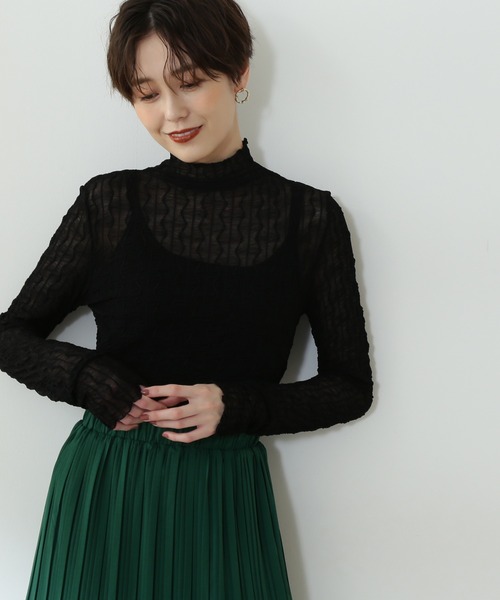 N.（N. Natural Beauty Basic）（エヌエヌナチュラルビューティーベーシック）の「◆シアーウェーブカットソー（Tシャツ/カットソー・レディース・ブラック/オフホワイト/ライトグリーン・MEDIUM）」の13枚目の写真