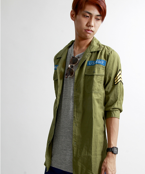 WEGO（ウィゴー）の「WEGO/ロングミリタリー7分袖シャツ（シャツ/ブラウス・メンズ・カーキ/ホワイト・LARGE/MEDIUM）」の2枚目の写真