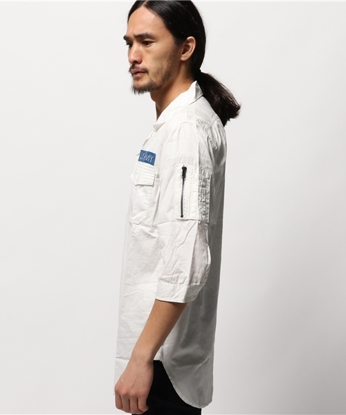 WEGO（ウィゴー）の「WEGO/ロングミリタリー7分袖シャツ（シャツ/ブラウス・メンズ・カーキ/ホワイト・LARGE/MEDIUM）」の4枚目の写真