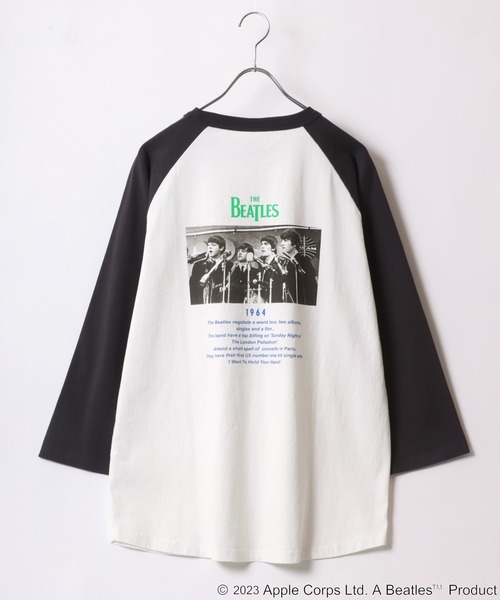 THE BEATLES　ビートルズ　長袖Tシャツ　ラグラン袖　白　黒　M　古着 THE BEATLES ビートルズ 長袖Tシャツ ラグラン袖 白 黒 M 古着