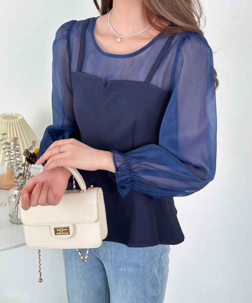 ECLIN（エクラン）の「レイヤード風ペプラム切替ブラウス（シャツ/ブラウス・レディース・ブラック/ネイビー/グレー/ベージュ・S/M）」の8枚目の写真