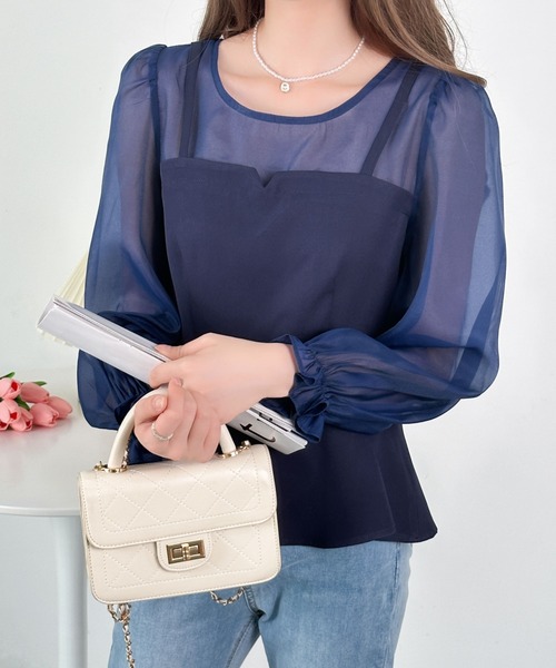 ECLIN（エクラン）の「レイヤード風ペプラム切替ブラウス（シャツ/ブラウス・レディース・ブラック/ネイビー/グレー/ベージュ・S/M）」の18枚目の写真