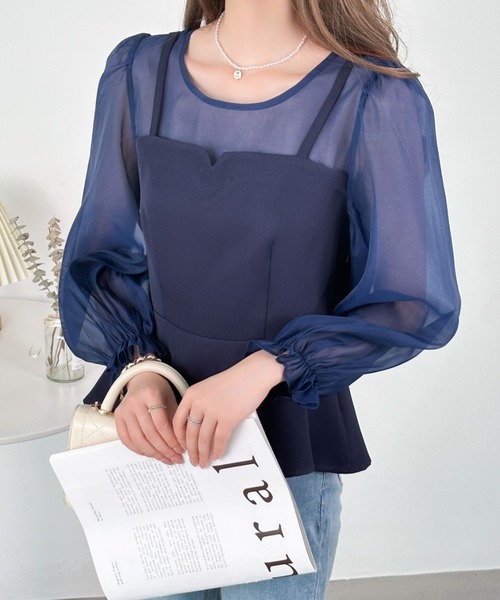 ECLIN（エクラン）の「レイヤード風ペプラム切替ブラウス（シャツ/ブラウス・レディース・ブラック/ネイビー/グレー/ベージュ・S/M）」の21枚目の写真