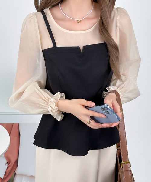 ECLIN（エクラン）の「レイヤード風ペプラム切替ブラウス（シャツ/ブラウス・レディース・ブラック/ネイビー/グレー/ベージュ・S/M）」の19枚目の写真