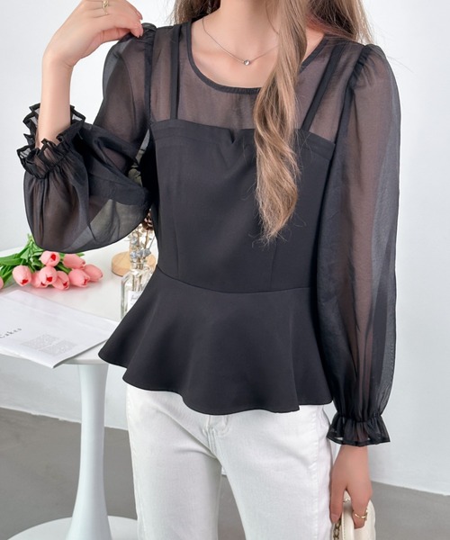 ECLIN（エクラン）の「レイヤード風ペプラム切替ブラウス（シャツ/ブラウス・レディース・ブラック/ネイビー/グレー/ベージュ・S/M）」の11枚目の写真