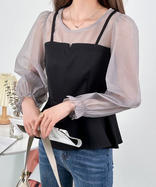 ECLIN（エクラン）の「レイヤード風ペプラム切替ブラウス（シャツ/ブラウス・レディース・ブラック/ネイビー/グレー/ベージュ・S/M）」の20枚目の写真