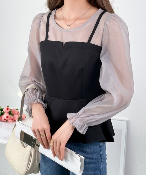 ECLIN（エクラン）の「レイヤード風ペプラム切替ブラウス（シャツ/ブラウス・レディース・ブラック/ネイビー/グレー/ベージュ・S/M）」の7枚目の写真