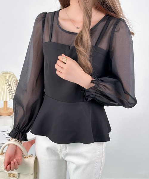 ECLIN（エクラン）の「レイヤード風ペプラム切替ブラウス（シャツ/ブラウス・レディース・ブラック/ネイビー/グレー/ベージュ・S/M）」の13枚目の写真