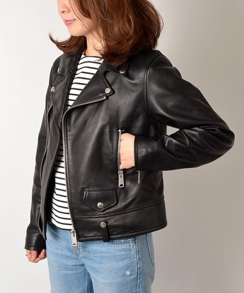 SHIPS for women（シップスフォーウィメン）の「ダブルライダースレザージャケット◇（ライダースジャケット・レディース・ブラック・38/36）」の5枚目の写真