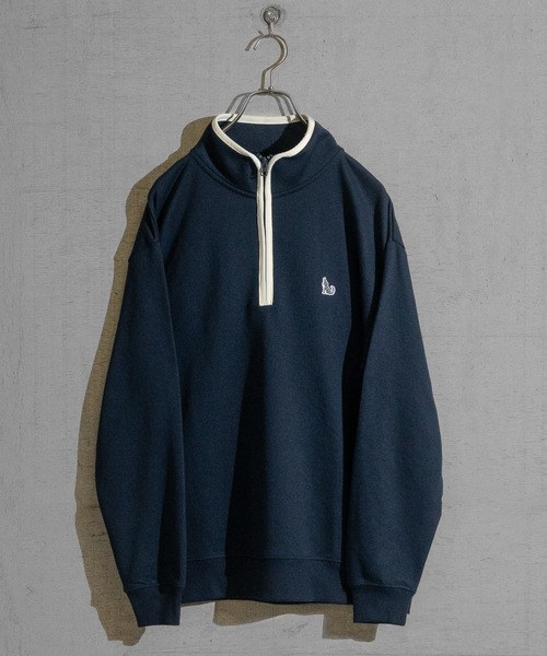 GLOVE HOUSE（グローブハウス）の「【a】TC裏毛ワンポイント刺繍 パイピング配色 ハーフジップ（スウェット・メンズ・ホワイト/アッシュグレー/ブルー/マルチ/ネイビー・X-LARGE/MEDIUM/LARGE）」の3枚目の写真