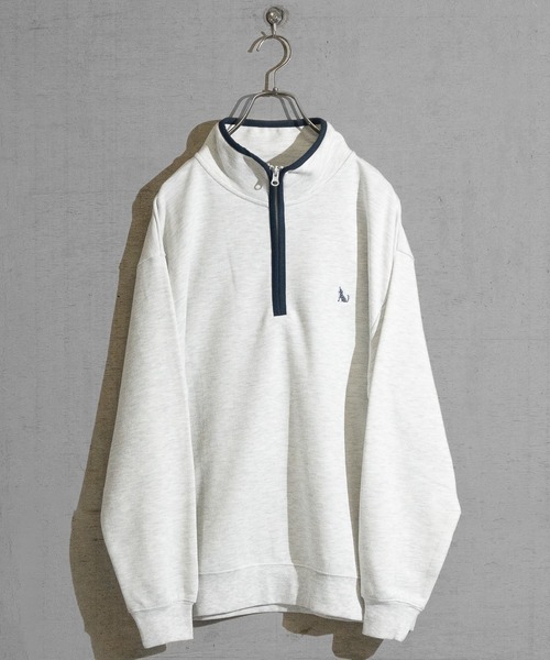 GLOVE HOUSE（グローブハウス）の「【a】TC裏毛ワンポイント刺繍 パイピング配色 ハーフジップ（スウェット・メンズ・ホワイト/アッシュグレー/ブルー/マルチ/ネイビー・X-LARGE/MEDIUM/LARGE）」の2枚目の写真