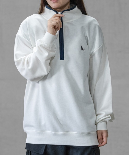 GLOVE HOUSE（グローブハウス）の「【a】TC裏毛ワンポイント刺繍 パイピング配色 ハーフジップ（スウェット・メンズ・ホワイト/アッシュグレー/ブルー/マルチ/ネイビー・X-LARGE/MEDIUM/LARGE）」の6枚目の写真