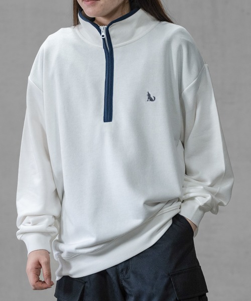 GLOVE HOUSE（グローブハウス）の「【a】TC裏毛ワンポイント刺繍 パイピング配色 ハーフジップ（スウェット・メンズ・ホワイト/アッシュグレー/ブルー/マルチ/ネイビー・X-LARGE/MEDIUM/LARGE）」の7枚目の写真