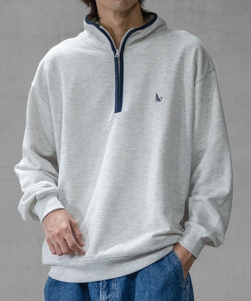 GLOVE HOUSE（グローブハウス）の「【a】TC裏毛ワンポイント刺繍 パイピング配色 ハーフジップ（スウェット・メンズ・ホワイト/アッシュグレー/ブルー/マルチ/ネイビー・X-LARGE/MEDIUM/LARGE）」の10枚目の写真