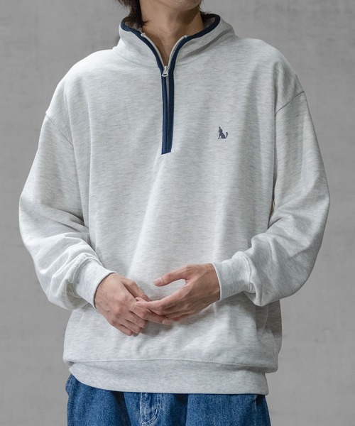 GLOVE HOUSE（グローブハウス）の「【a】TC裏毛ワンポイント刺繍 パイピング配色 ハーフジップ（スウェット・メンズ・ホワイト/アッシュグレー/ブルー/マルチ/ネイビー・X-LARGE/MEDIUM/LARGE）」の11枚目の写真