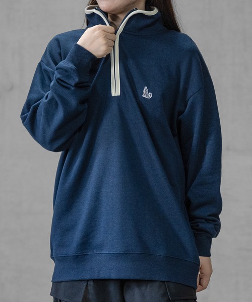 GLOVE HOUSE（グローブハウス）の「【a】TC裏毛ワンポイント刺繍 パイピング配色 ハーフジップ（スウェット・メンズ・ホワイト/アッシュグレー/ブルー/マルチ/ネイビー・X-LARGE/MEDIUM/LARGE）」の16枚目の写真