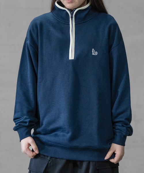 GLOVE HOUSE（グローブハウス）の「【a】TC裏毛ワンポイント刺繍 パイピング配色 ハーフジップ（スウェット・メンズ・ホワイト/アッシュグレー/ブルー/マルチ/ネイビー・X-LARGE/MEDIUM/LARGE）」の17枚目の写真