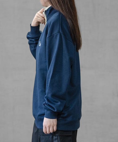 GLOVE HOUSE（グローブハウス）の「【a】TC裏毛ワンポイント刺繍 パイピング配色 ハーフジップ（スウェット・メンズ・ホワイト/アッシュグレー/ブルー/マルチ/ネイビー・X-LARGE/MEDIUM/LARGE）」の18枚目の写真