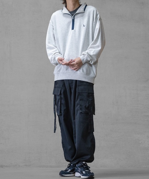 GLOVE HOUSE（グローブハウス）の「【a】TC裏毛ワンポイント刺繍 パイピング配色 ハーフジップ（スウェット・メンズ・ホワイト/アッシュグレー/ブルー/マルチ/ネイビー・X-LARGE/MEDIUM/LARGE）」の15枚目の写真