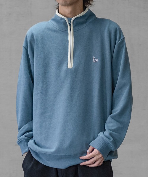 GLOVE HOUSE（グローブハウス）の「【a】TC裏毛ワンポイント刺繍 パイピング配色 ハーフジップ（スウェット・メンズ・ホワイト/アッシュグレー/ブルー/マルチ/ネイビー・X-LARGE/MEDIUM/LARGE）」の20枚目の写真