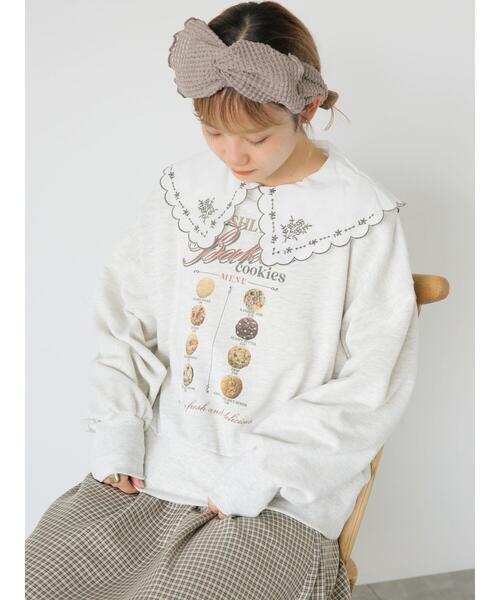 ehka sopo（エヘカソポ）の「クッキープリントスウェット（Tシャツ/カットソー・レディース・グレー/オリーブ/ネイビー・F）」の7枚目の写真