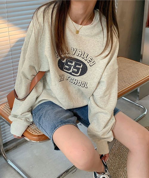 NinaetLina(ニナエリナ)の「裏毛 HILL VALLEY HIGH SCHOOL 英字ロゴトレーナー(スウェット・レディース・グレー/ベージュ/ネイビー/グリーン・FREE)」の10枚目の写真