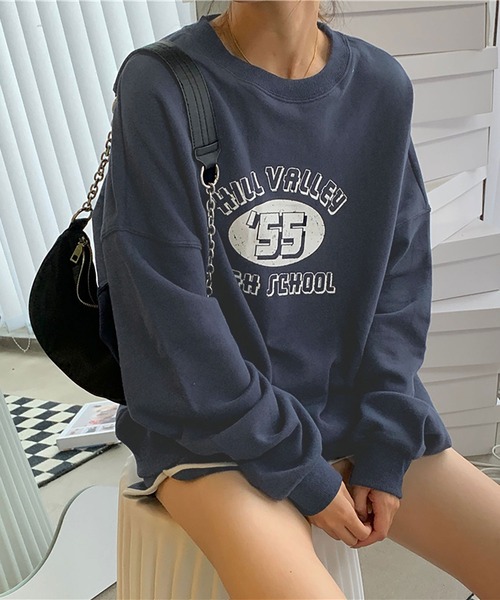 NinaetLina(ニナエリナ)の「裏毛 HILL VALLEY HIGH SCHOOL 英字ロゴトレーナー(スウェット・レディース・グレー/ベージュ/ネイビー/グリーン・FREE)」の11枚目の写真